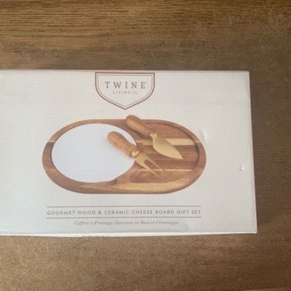 Twine Living Gourmet Acacia Wood Ceramic Cheese Board Knife Charcuterie Set New - Picture 2 of 6
